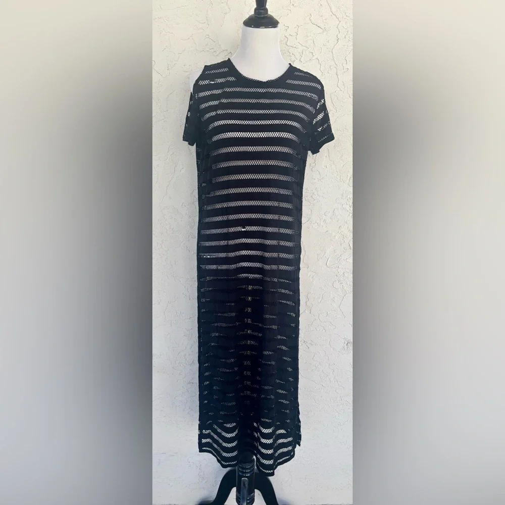 Calvin Klein Black Sheer Striped Coverup